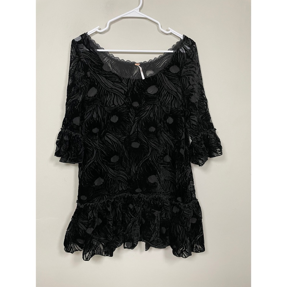 Free People Black Burnout Velvet Semi Sheer‎ Tunic Size Small WhimsiGoth Boho